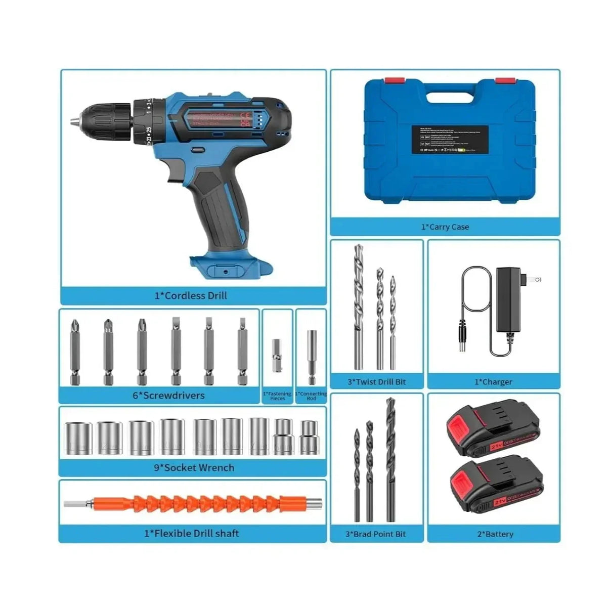 LAZAMIENTO Taladro Inalámbrico - MALETIN CON 23 ITENS + 2 BATERÍAS DE REGALO HOY