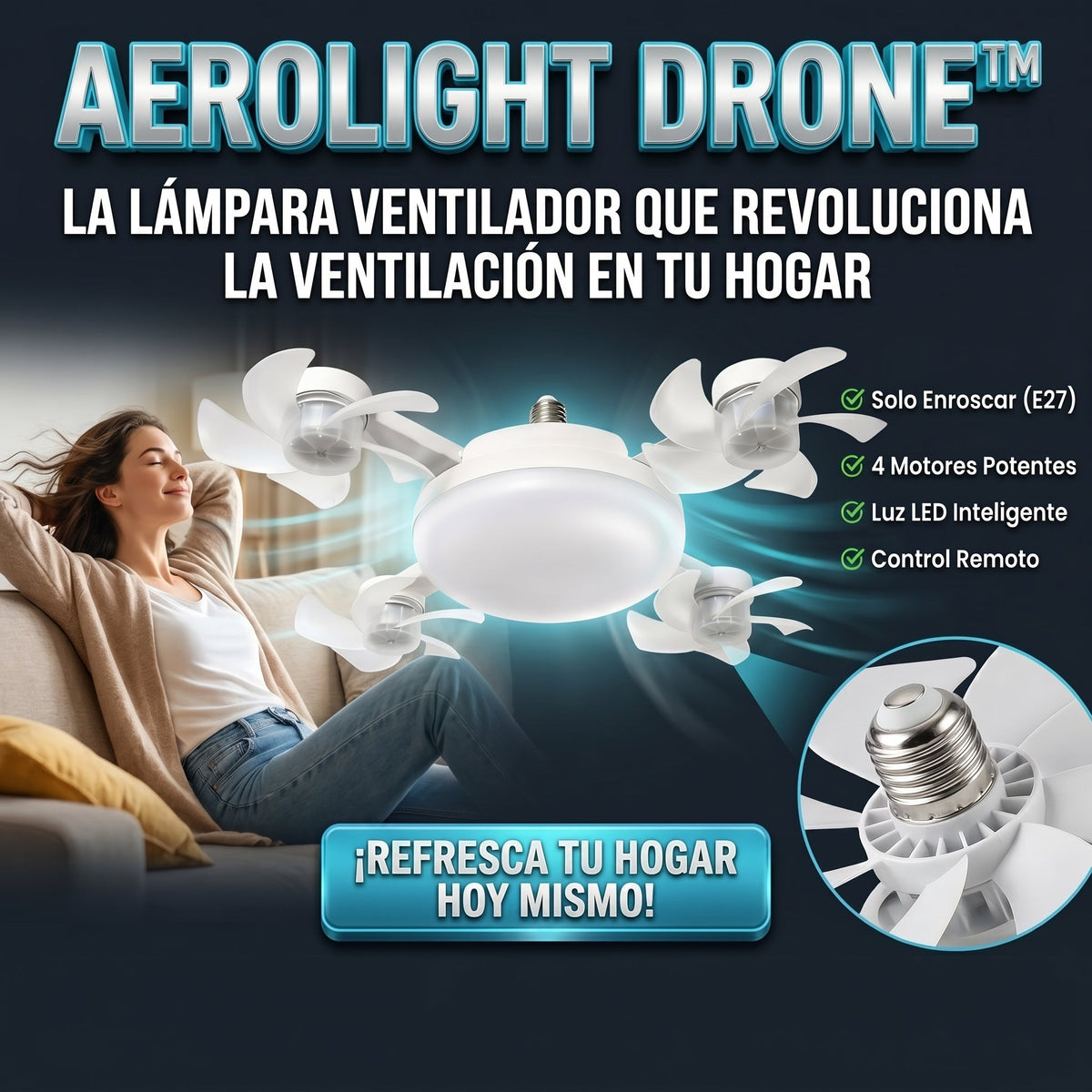 AEROLIGHT DRONE™ Lámpara LED con Ventilador Múltiple Estilo Dron - LA SEGUNDA UNIDAD POR SOLO + Q179.90