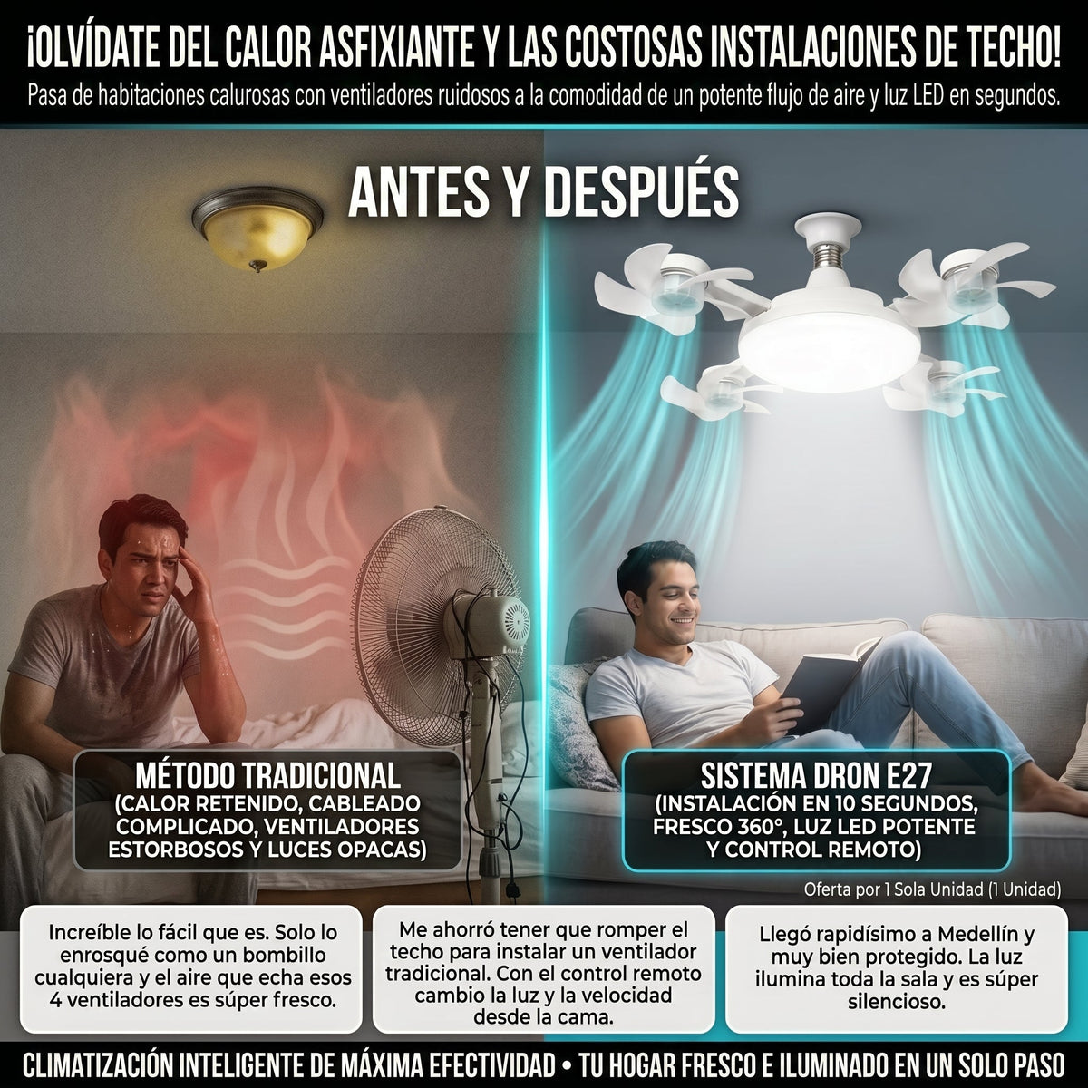 AEROLIGHT DRONE™ Lámpara LED con Ventilador Múltiple Estilo Dron - LA SEGUNDA UNIDAD POR SOLO + Q179.90