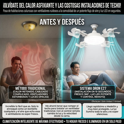 AEROLIGHT DRONE™ Lámpara LED con Ventilador Múltiple Estilo Dron - LA SEGUNDA UNIDAD POR SOLO + Q179.90