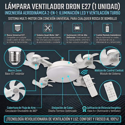 AEROLIGHT DRONE™ Lámpara LED con Ventilador Múltiple Estilo Dron - LA SEGUNDA UNIDAD POR SOLO + Q179.90