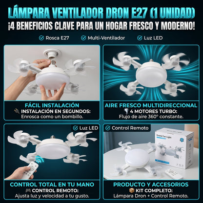 AEROLIGHT DRONE™ Lámpara LED con Ventilador Múltiple Estilo Dron - LA SEGUNDA UNIDAD POR SOLO + Q179.90