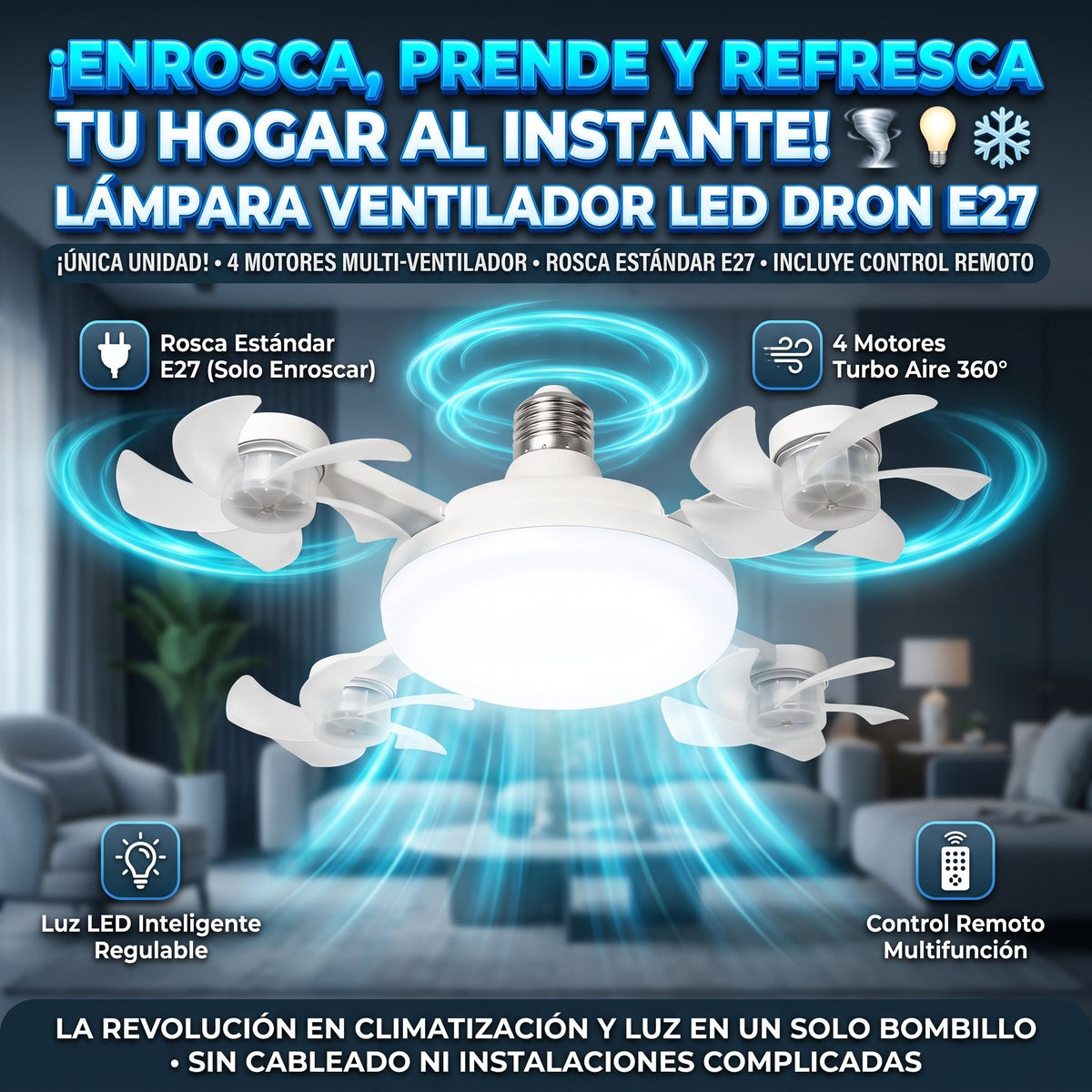 AEROLIGHT DRONE™ Lámpara LED con Ventilador Múltiple Estilo Dron - LA SEGUNDA UNIDAD POR SOLO + Q179.90